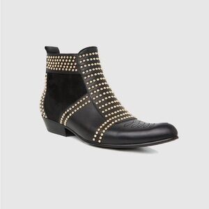 **Annie Bing** Chic Black and Gold Studded Ankle Boots